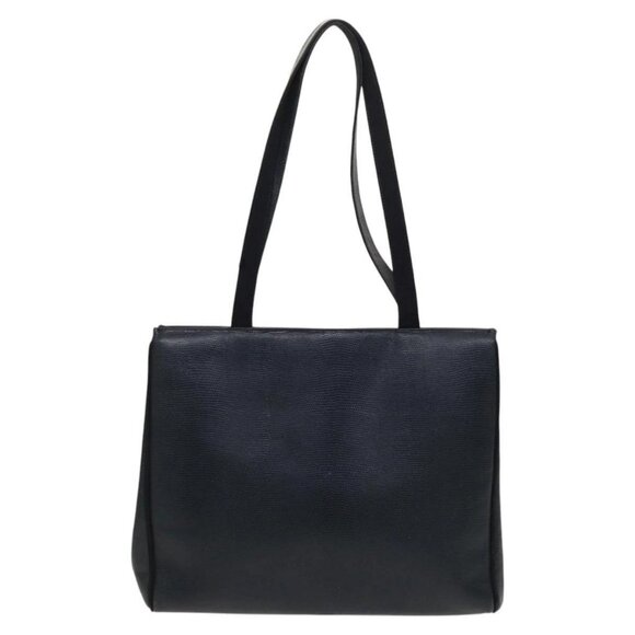 Salvatore Ferragamo Tote Bag Leather Embossed Navy Gold Auth BA1802 - Picture 2 of 16